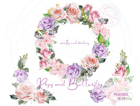 Download Floral Wreath with Roses and Butterflies - Premium Resources